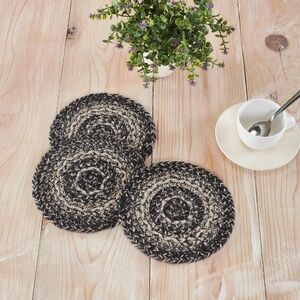 Sawyer Mill Black White Jute Trivet 8 Inch Diameter Set of 3